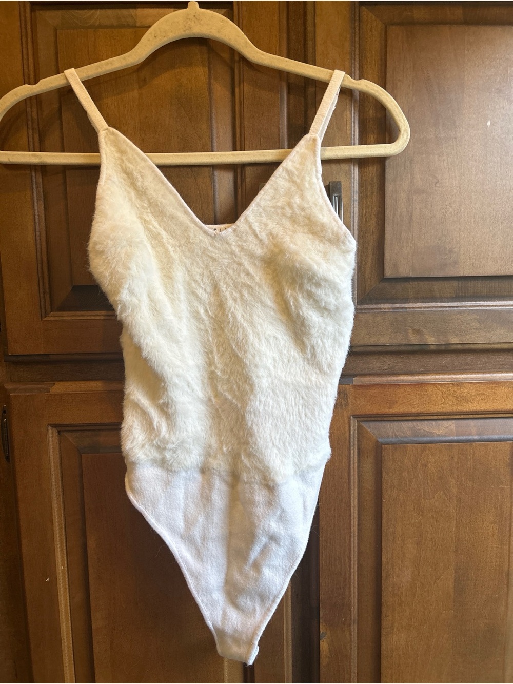 Free People Intimately Ivory Fuzzy Knit Bodysuit Soft Teddy Cami Thong Size S - Picture 4 of 9
